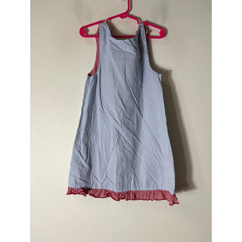 Girls VIntage Blue check & Red Check Reversible Dress with S on one side Sz 4 - Picture 2 of 4